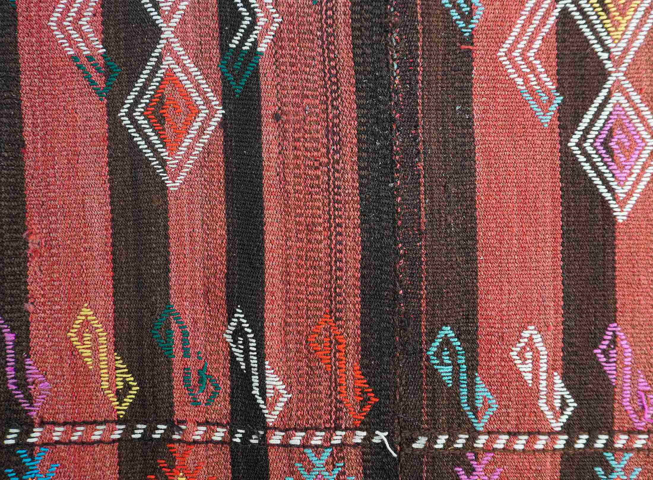 Vintage Turkish Kilim Rugs Perde | Red Brown Green Stripes | 170x250 cm - 5.5x8 ft | PR431520 6 Vintage Turkish Kilim Rugs Perde