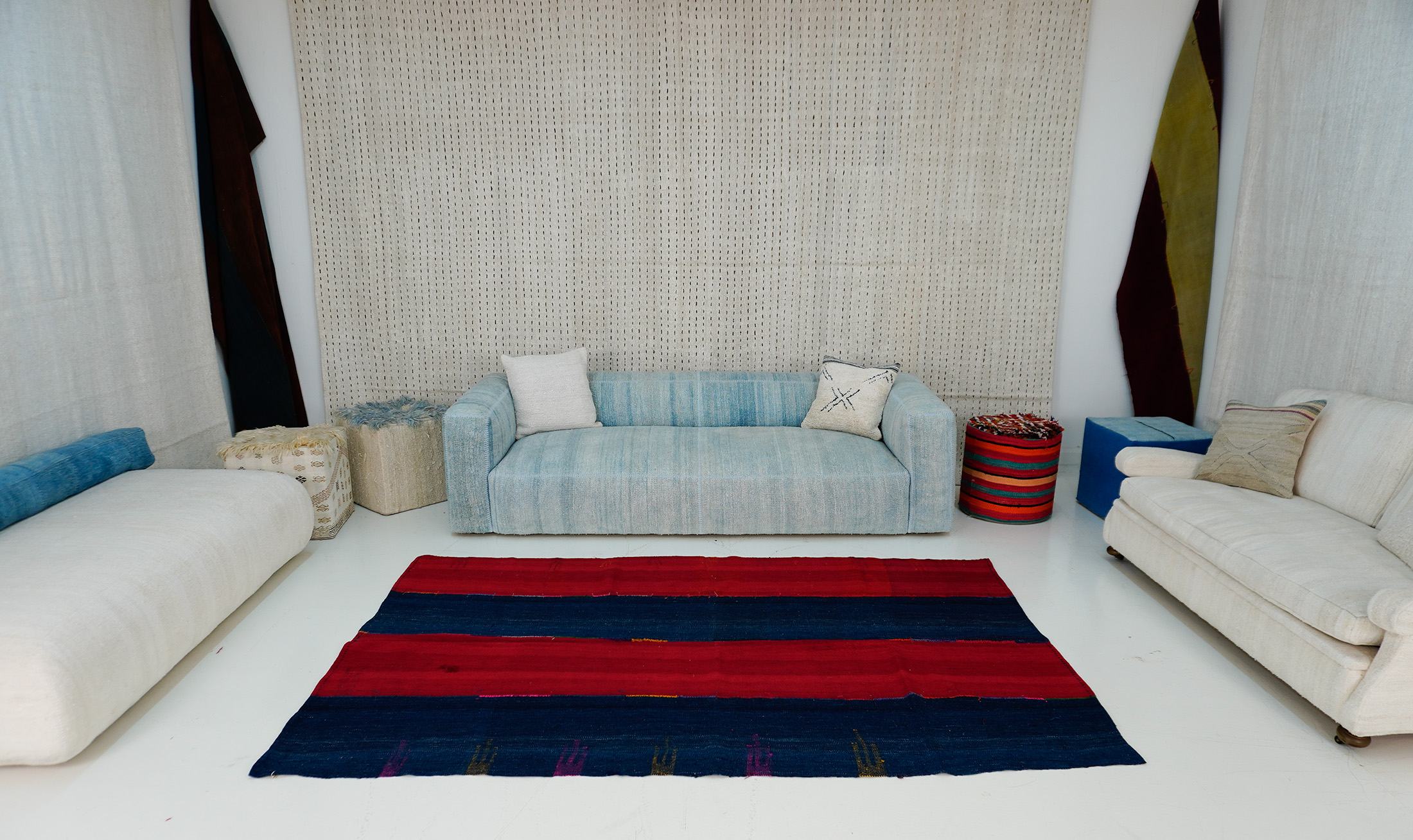 Vintage Kilim Perde Rug | Red Navy Blue Stripes | 175x260 cm - 5.7x8.5 ft | PR431920 5 Vintage Kilim Perde Rug