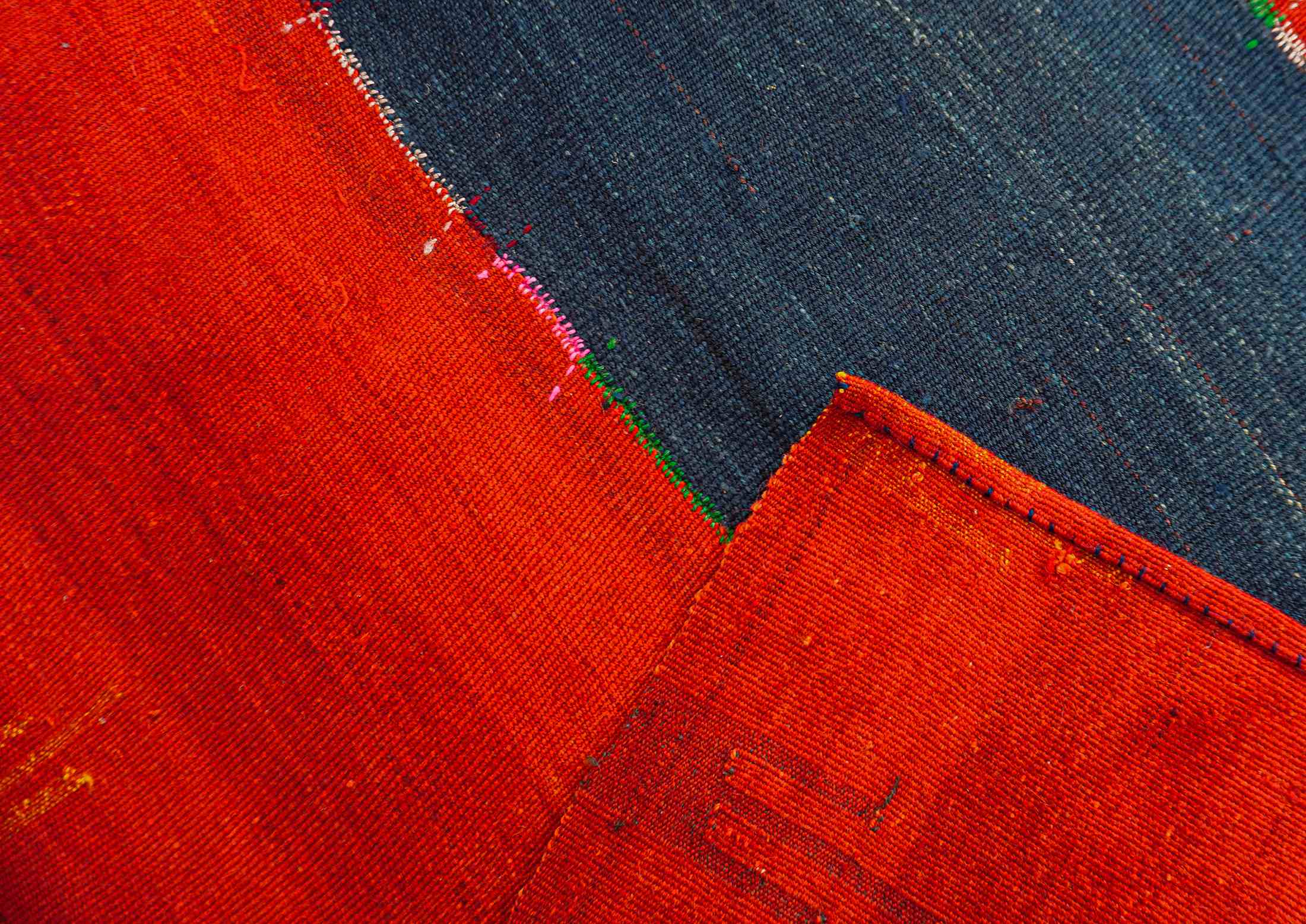 Vintage Kilim Perde Rug | Red Navy Blue Stripes | 175x260 cm - 5.7x8.5 ft | PR431920 7 Vintage Kilim Perde Rug