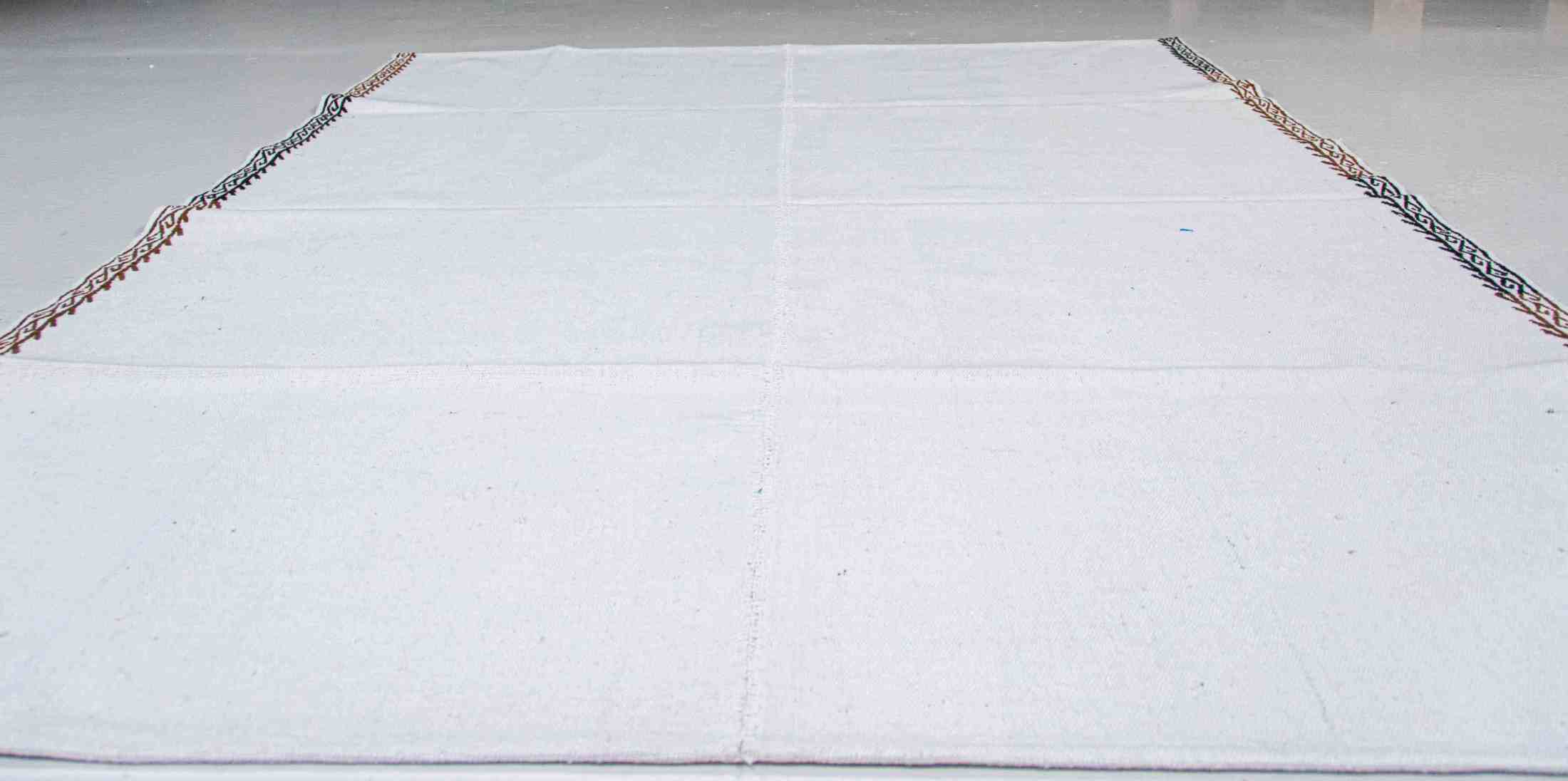 Turkish Cotton Kilim Rug : Vintage Adana Kilim White with Embroideries | 150x200 cm - 5x6.5 ft | PR541823 11 Turkish cotton kilim rug Adana kilim