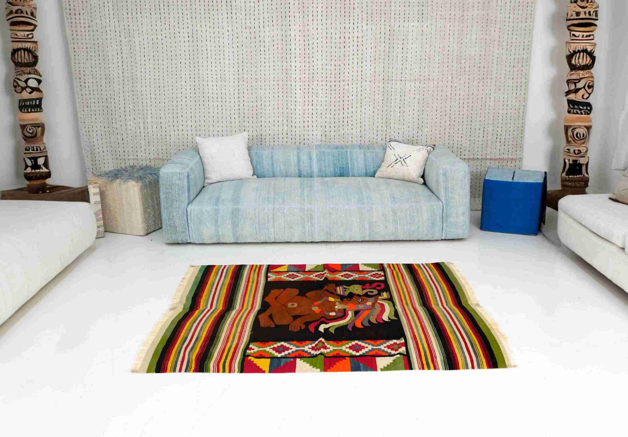 Zapotec Design Vintage Kilim Rug | Figurative Rug | 145x180 cm - 5x6 ft | PR546324 12 Zapotec Design Vintage Kilim Rug