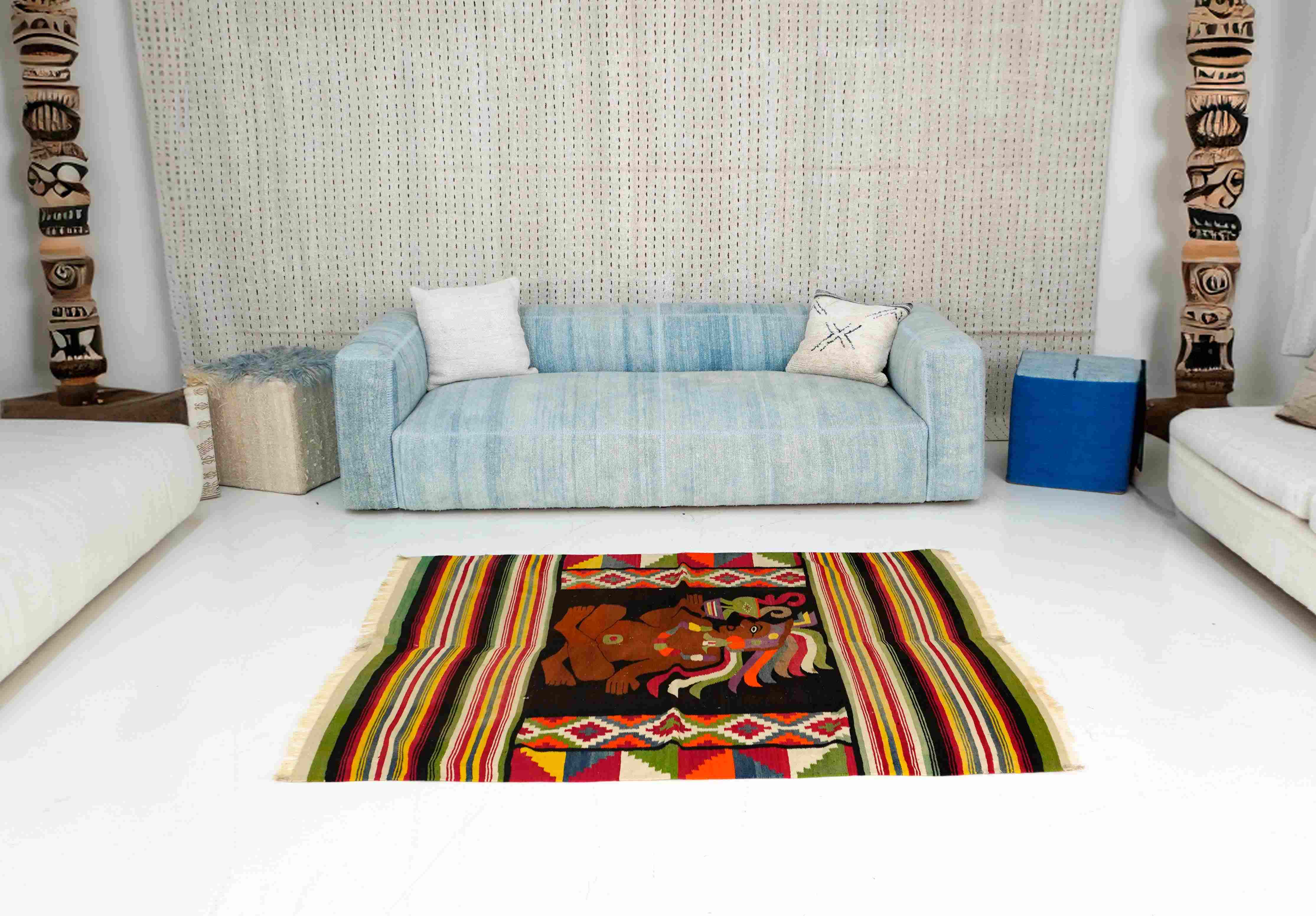 Zapotec Design Vintage Kilim Rug | Figurative Rug | 145x180 cm - 5x6 ft | PR546324 7 Zapotec Design Vintage Kilim Rug