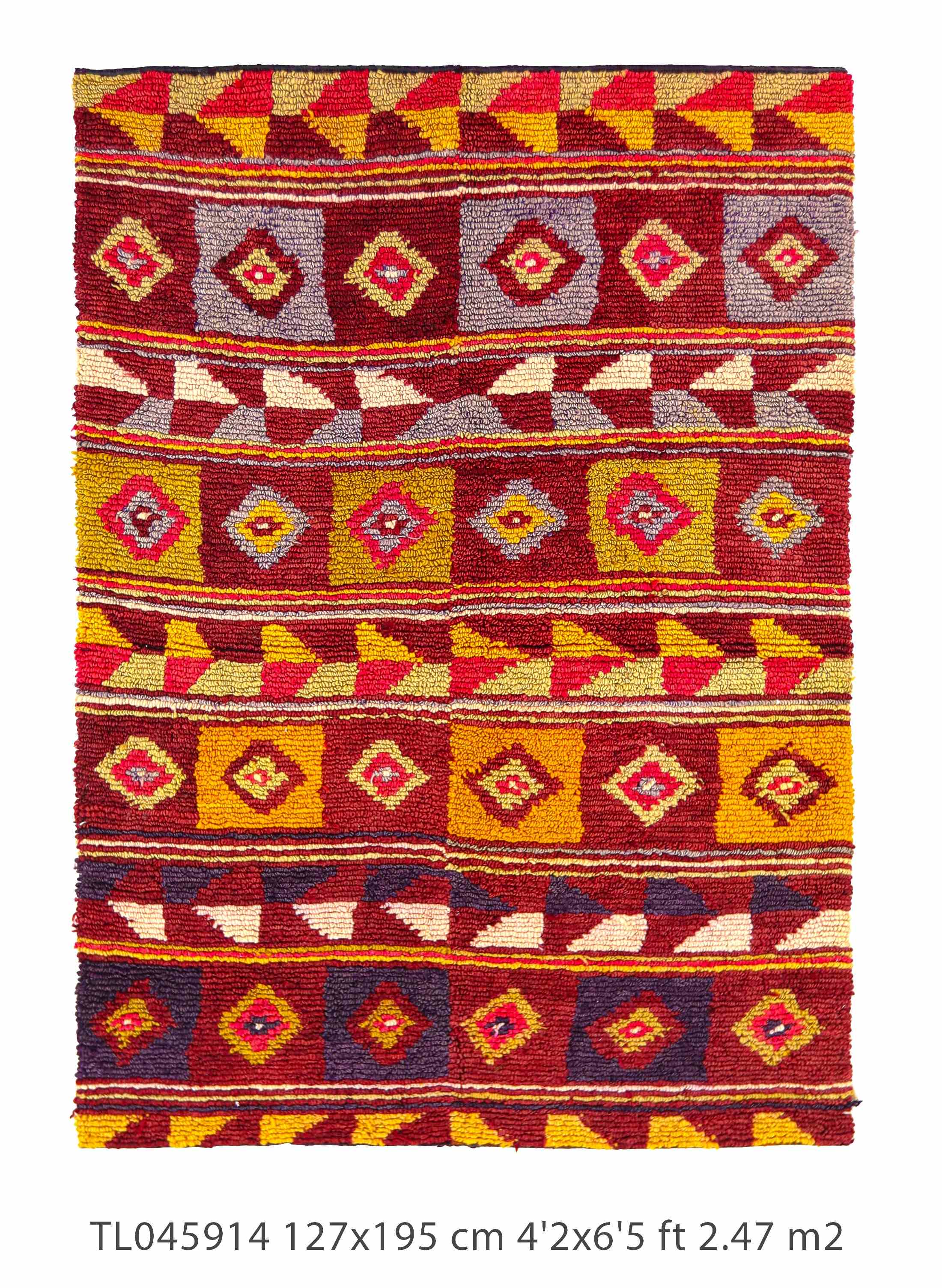Authentic Vintage Turkish Tulu Rugs red yellow blue geometric pattern