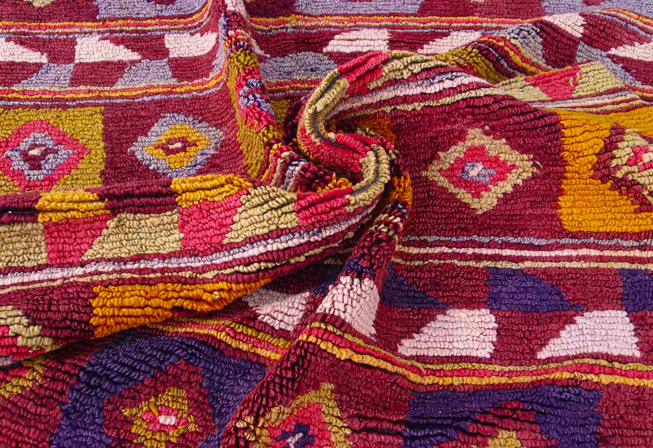 Authentic Vintage Turkish Tulu Rugs red yellow blue geometric pattern