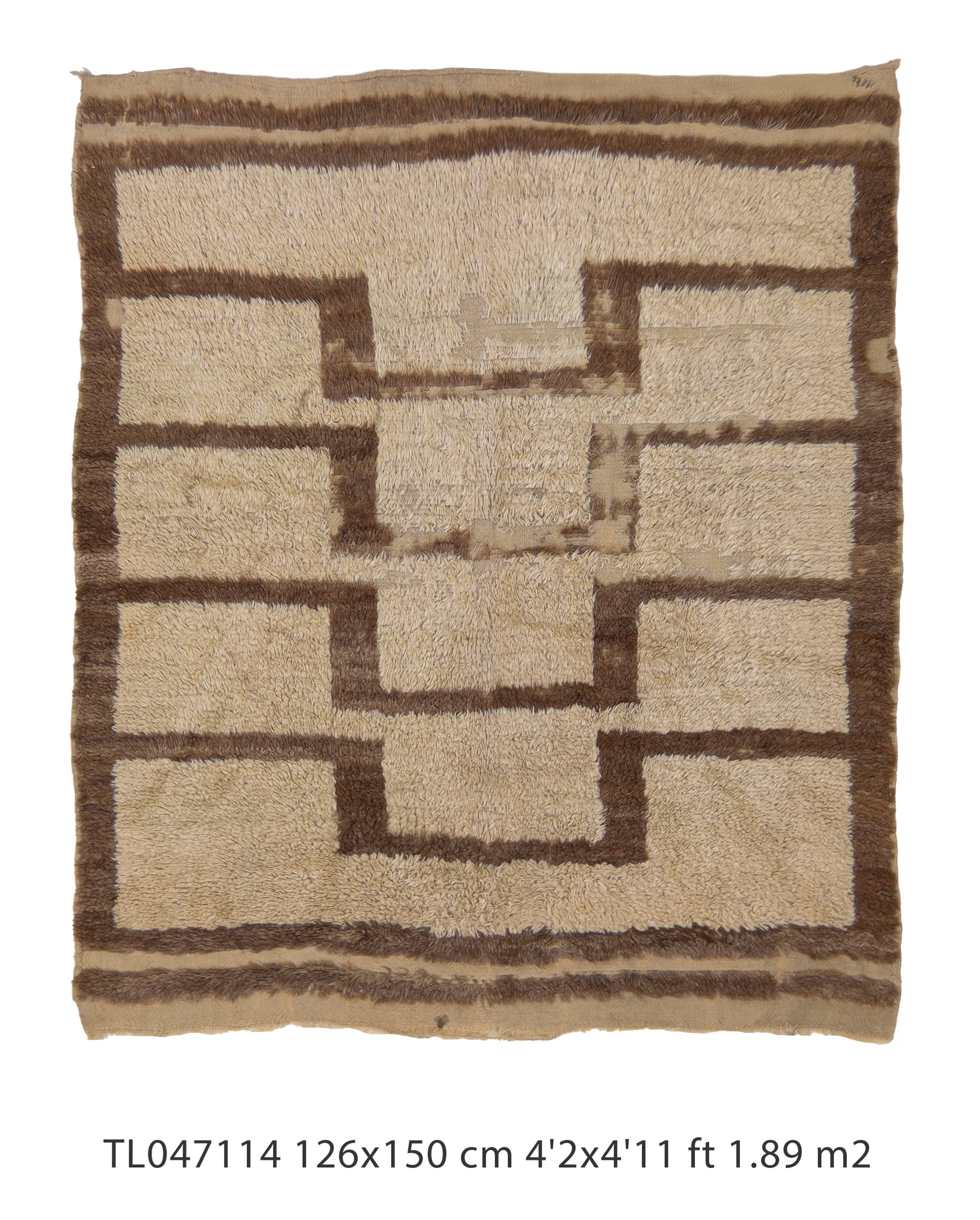 Authentic Vintage Turkish Tulu Rugs brown beige color geometric pattern