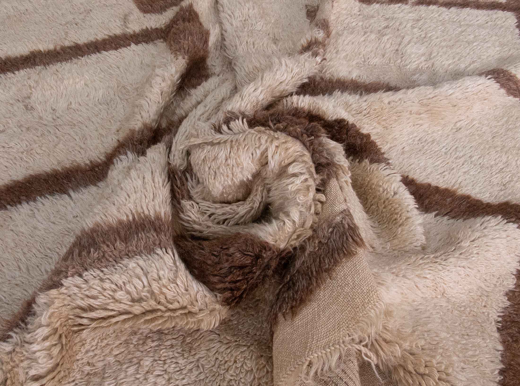 Authentic Vintage Turkish Tulu Rugs brown beige color geometric pattern