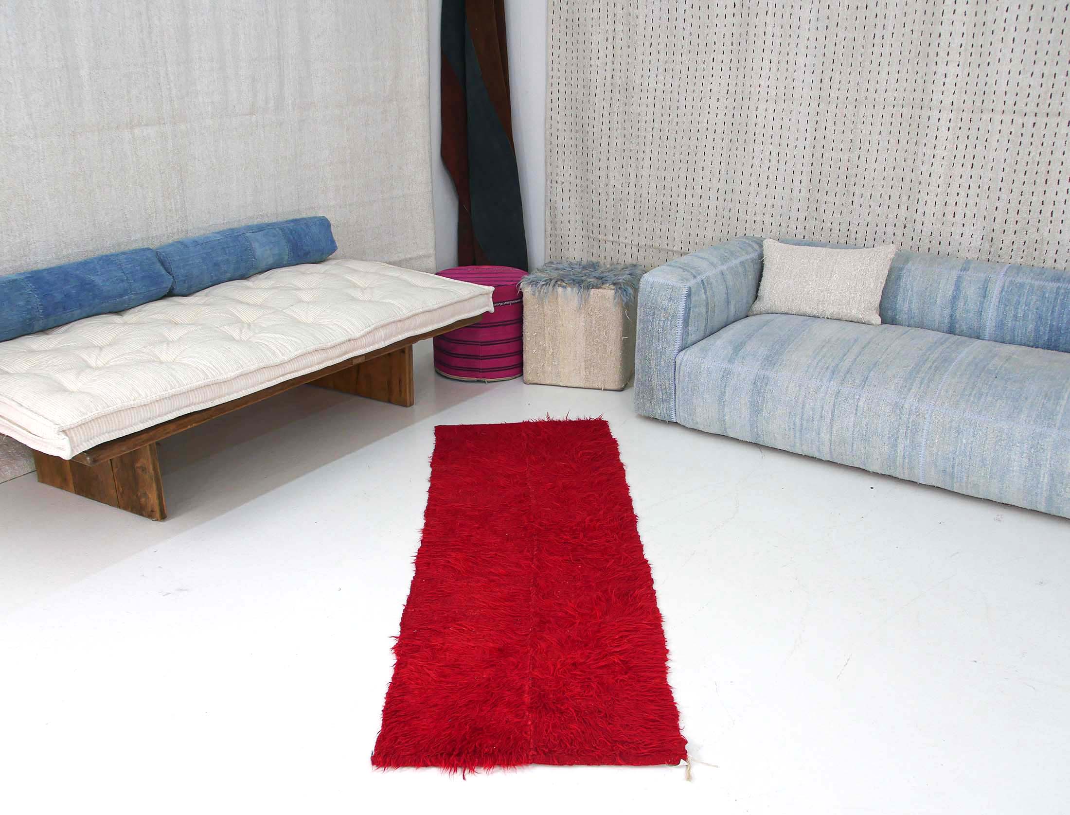 Authentic Vintage Turkish Tulu Rugs : Solid Vibrant Red Runner | 70x220 cm - 2.3x7.2 ft - 1.54 m2 | TL048015 6 Authentic Vintage Turkish Tulu Rugs : Solid Red Vibrant Color Runner