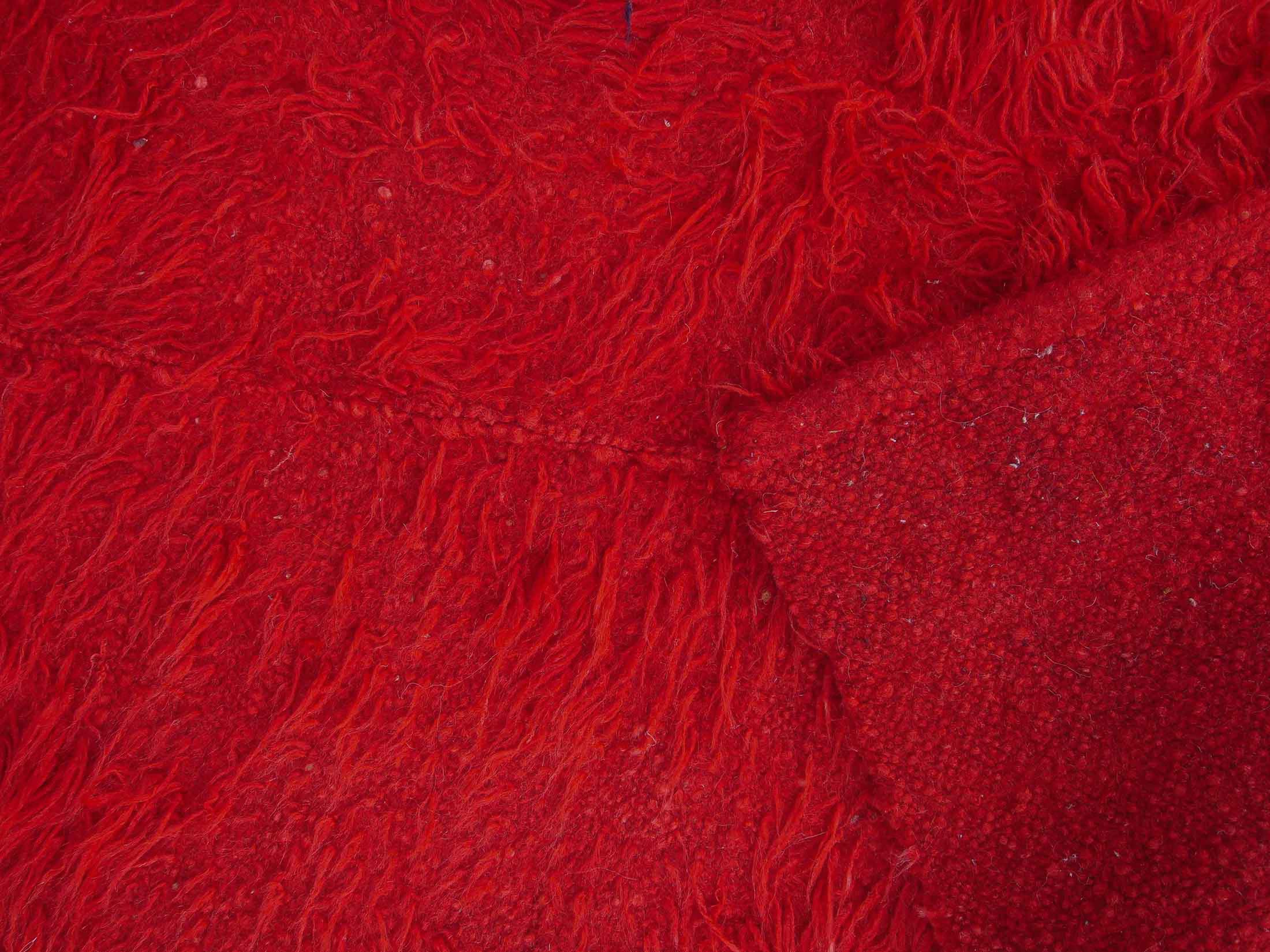 Authentic Vintage Turkish Tulu Rugs : Solid Vibrant Red Runner | 70x220 cm - 2.3x7.2 ft - 1.54 m2 | TL048015 5 Authentic Vintage Turkish Tulu Rugs : Solid Red Vibrant Color Runner