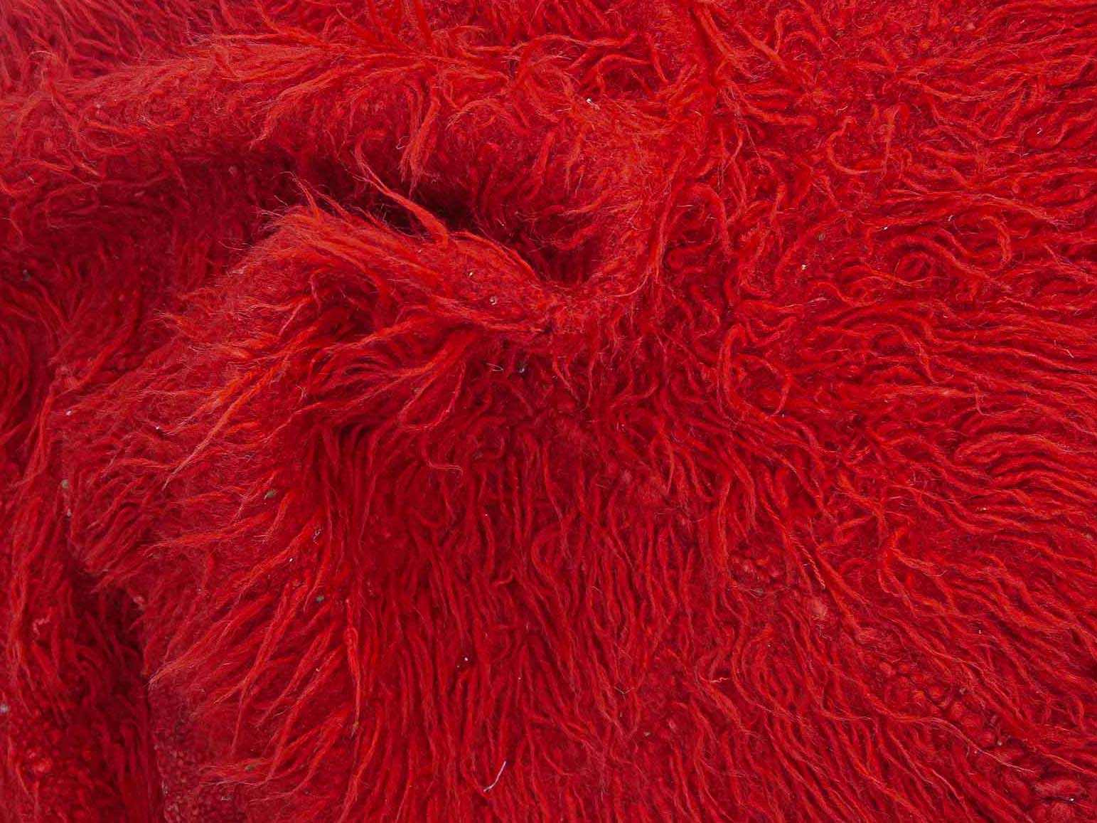 Authentic Vintage Turkish Tulu Rugs : Solid Red Vibrant Color Runner