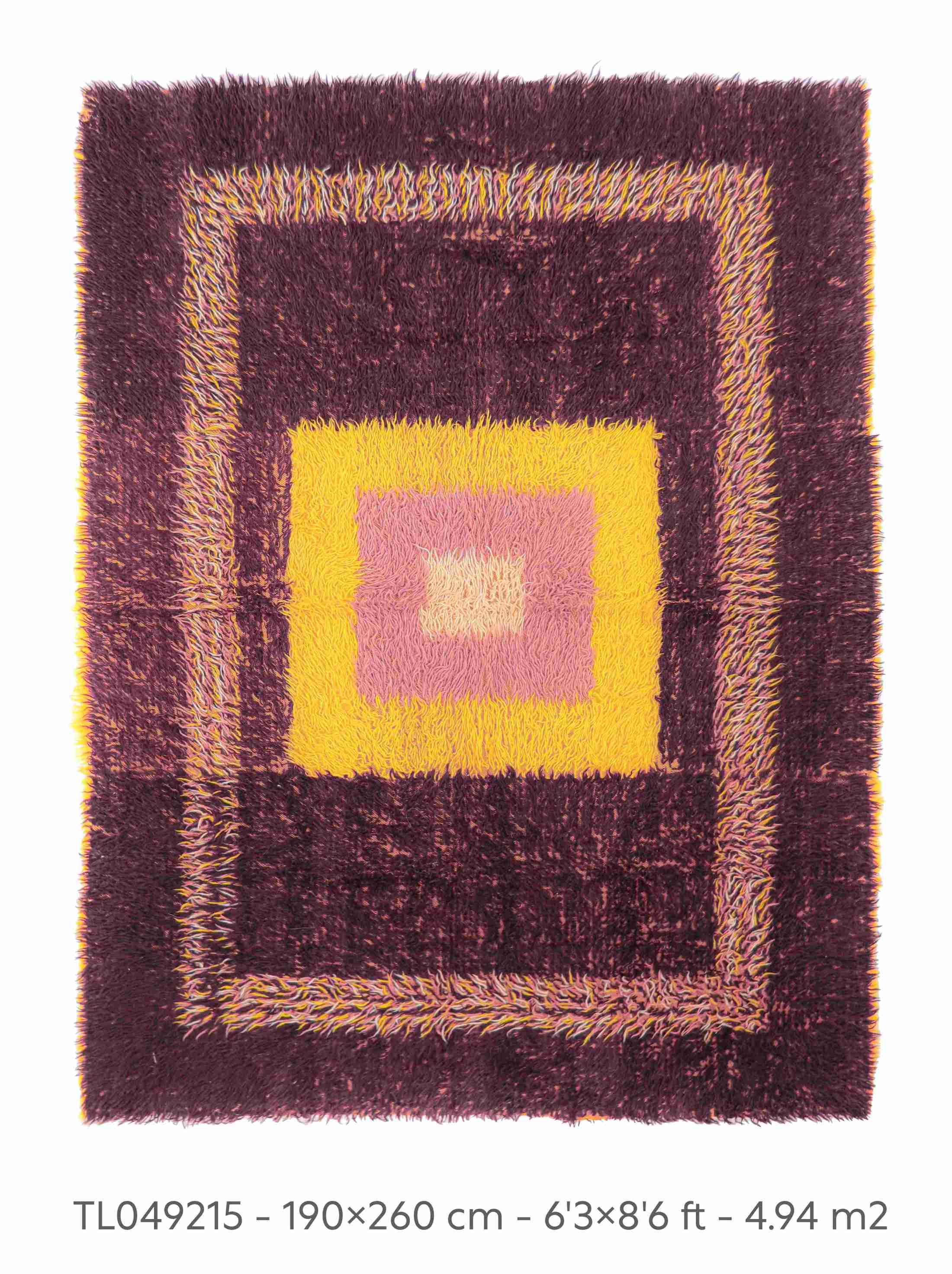 Authentic Vintage Turkish Tulu Rugs : purple pink yellow geometric pattern