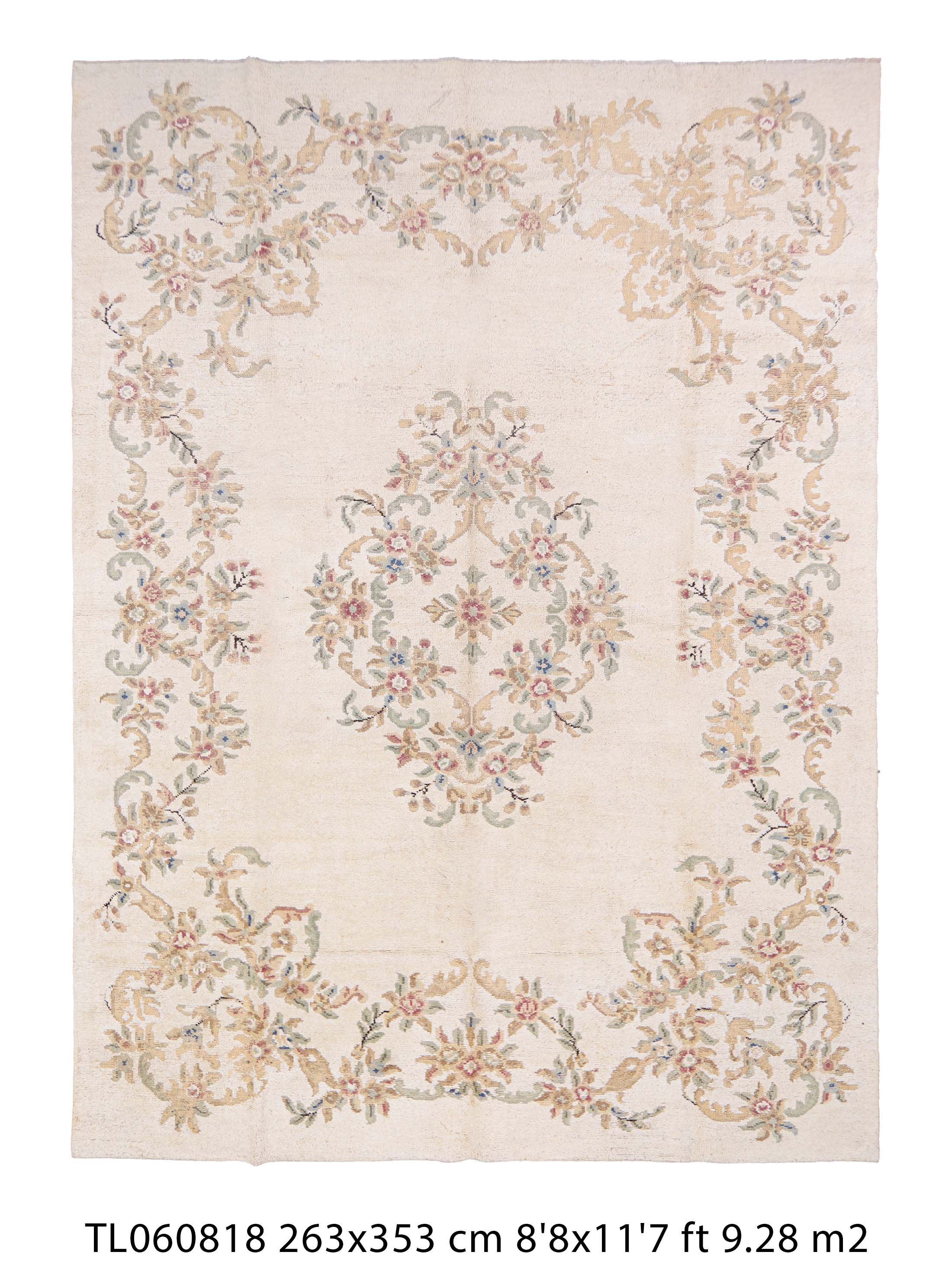 Authentic Vintage Turkish Tulu Rugs : White Beige Floral medallion Carpet