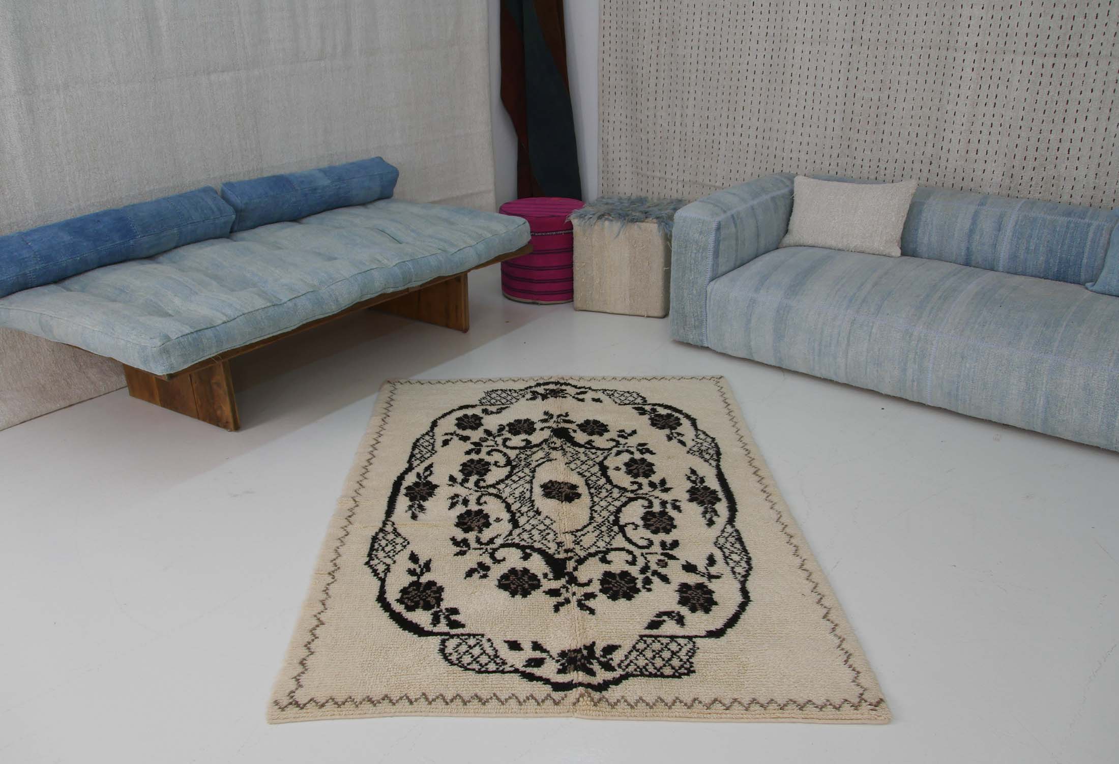 Authentic Vintage Turkish Tulu Rugs : White Brown Floral Carpet | 145x200 cm 5x6.5 ft | TL062118 7 Authentic Vintage Turkish Tulu Rugs : White Brown Floral medallion Carpet