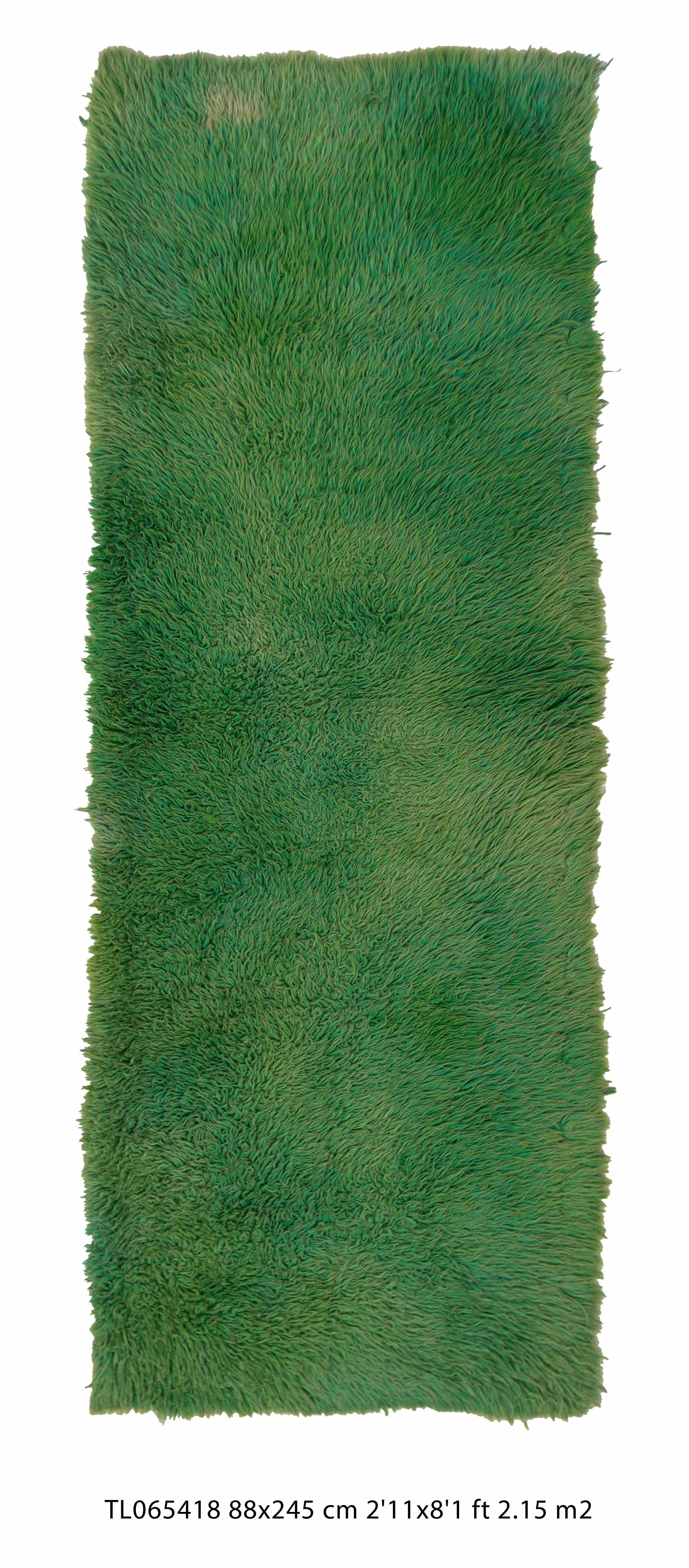 Authentic Vintage Turkish Tulu Rugs : Solid Green Color Runner