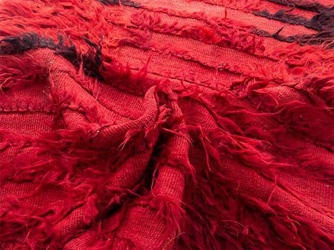 Authentic Vintage Turkish Tulu Rugs : Solid Red Striped flickers