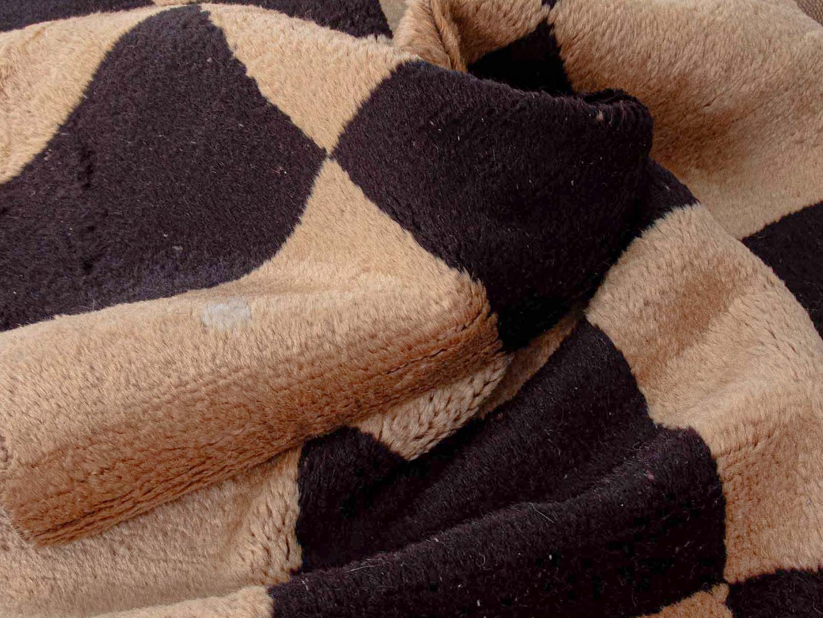 Authentic Vintage Turkish Tulu Rugs : brown beige checkered runner carpet 3.5x7.5