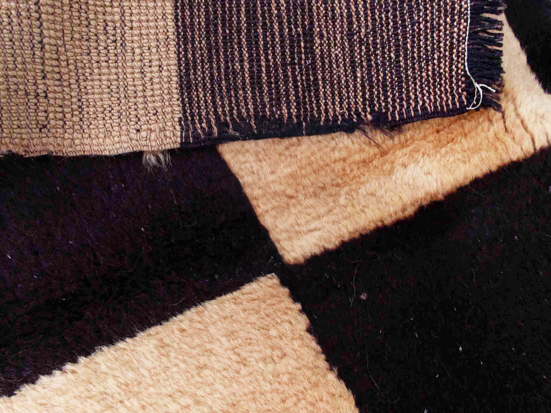 Authentic Vintage Turkish Tulu Rugs : Brown Beige Checkered Carpet Runner | 100x250 cm - 3.5x7.5 ft | TL068619 8 Authentic Vintage Turkish Tulu Rugs : brown beige checkered runner carpet 3.5x7.5