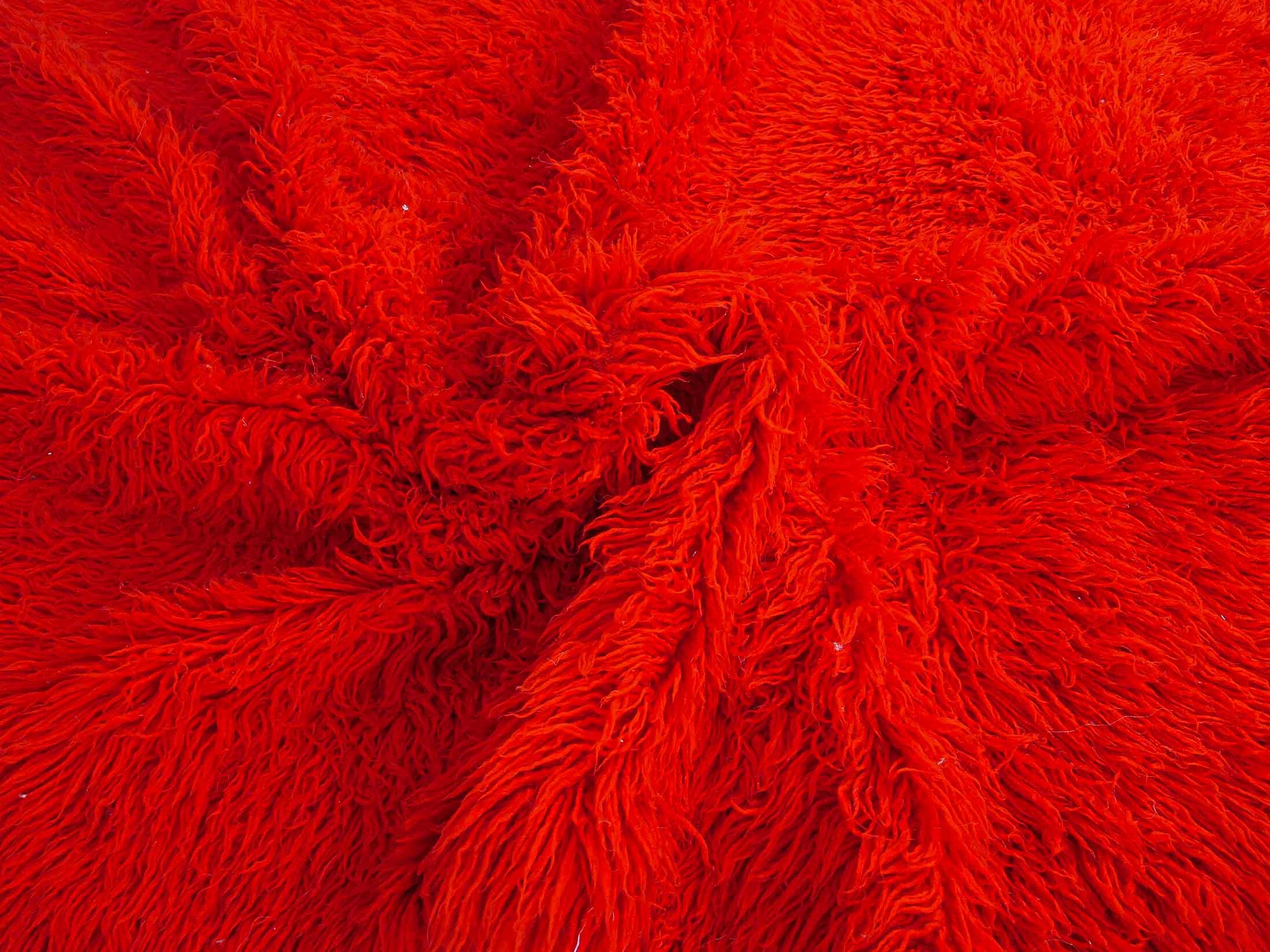 Authentic Vintage Turkish Tulu Rugs : Solid Red Vibrant Color Carpet