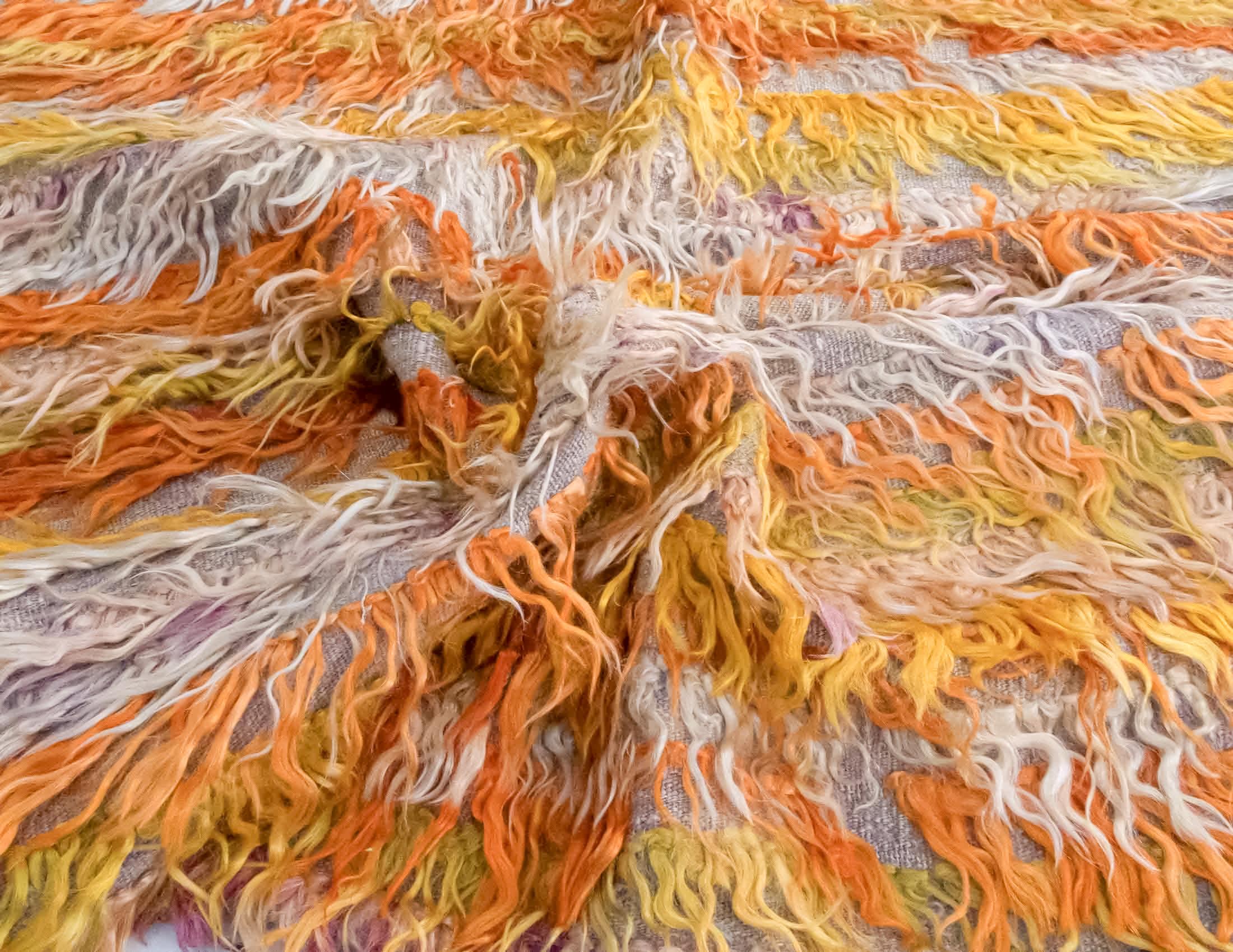 Authentic Vintage Turkish Tulu Rugs : Orange Striped Yellow Rug