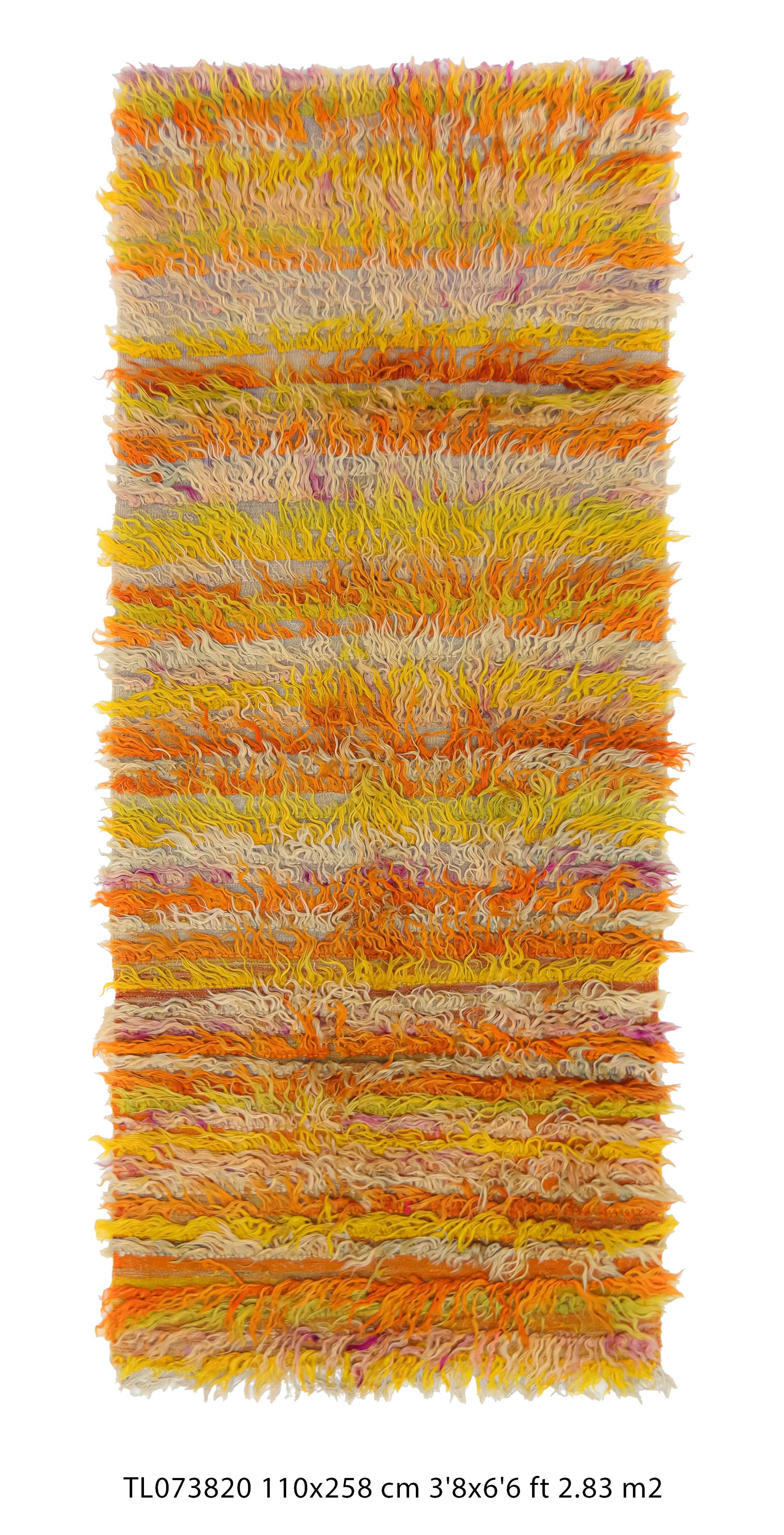 Authentic Vintage Turkish Tulu Rugs : Orange Striped Yellow Rug