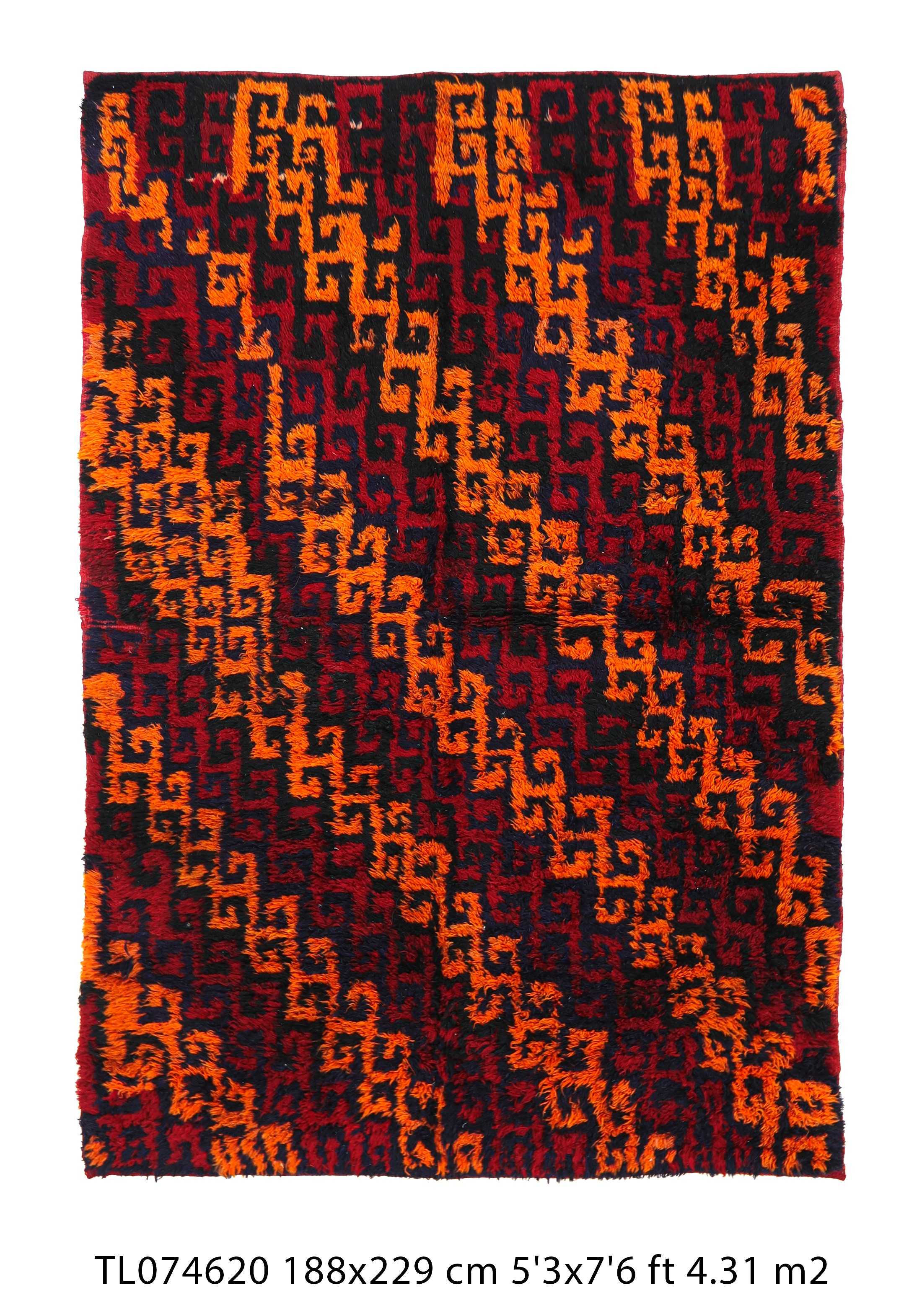 Authentic Vintage Turkish Tulu Rugs : Red Yellow Carpet