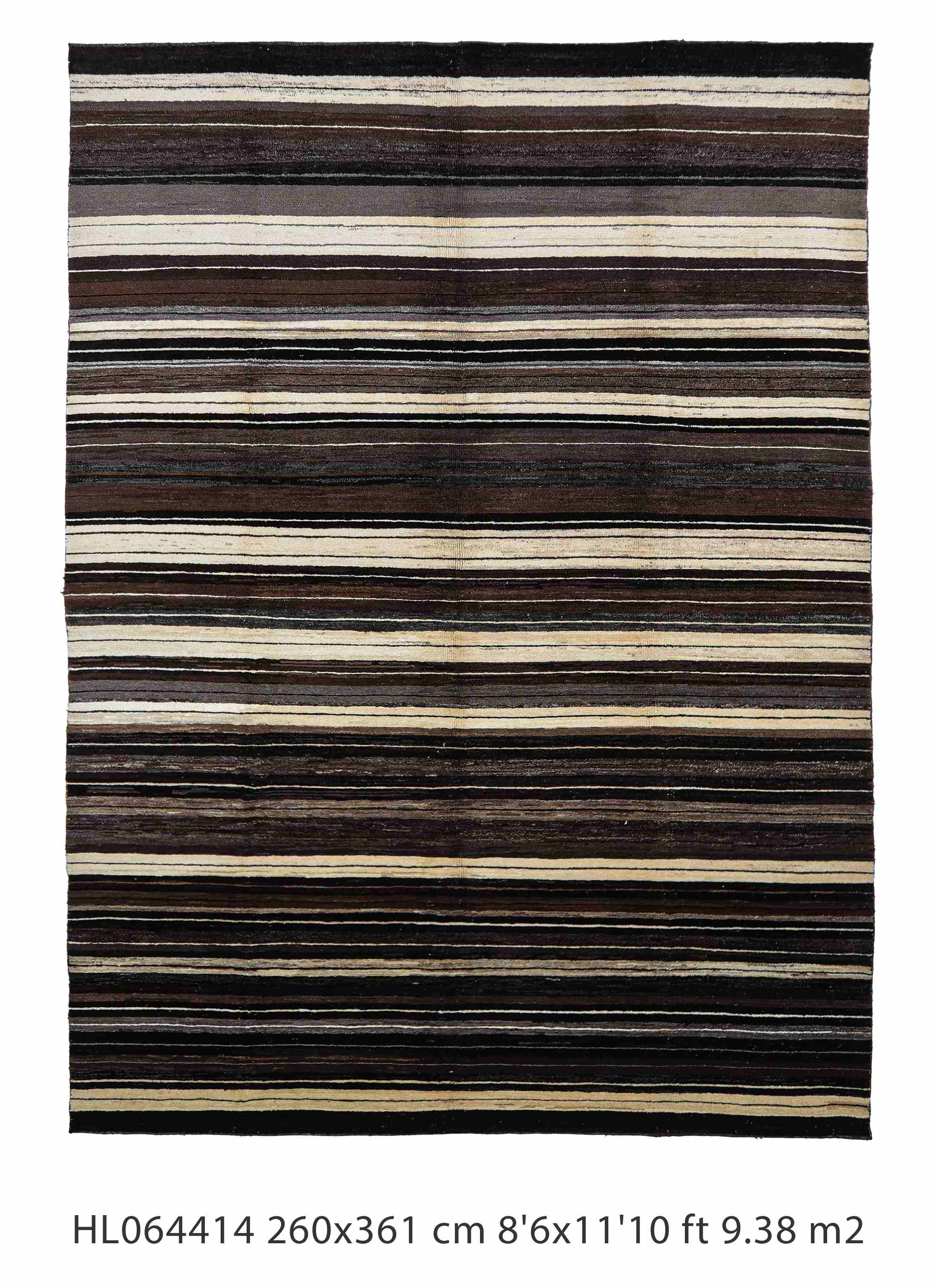 Brown handmade area rug striped upcycled wool