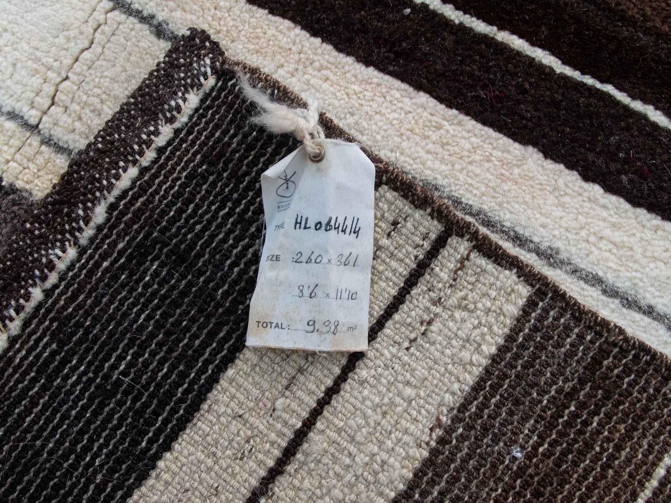 Brown handmade area rug striped upcycled wool | 260x360 cm - 8.5x12 ft | HL064414 8 Brown handmade area rug striped upcycled wool