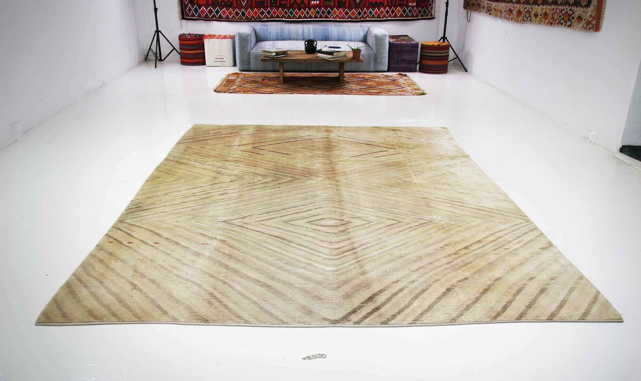 Diamond Area Rug 9x11 - Handwoven Reclaimed Wool Yarns | 270x350 cm - 9x11 ft | HL066814 6 diamond area rug 9x11
