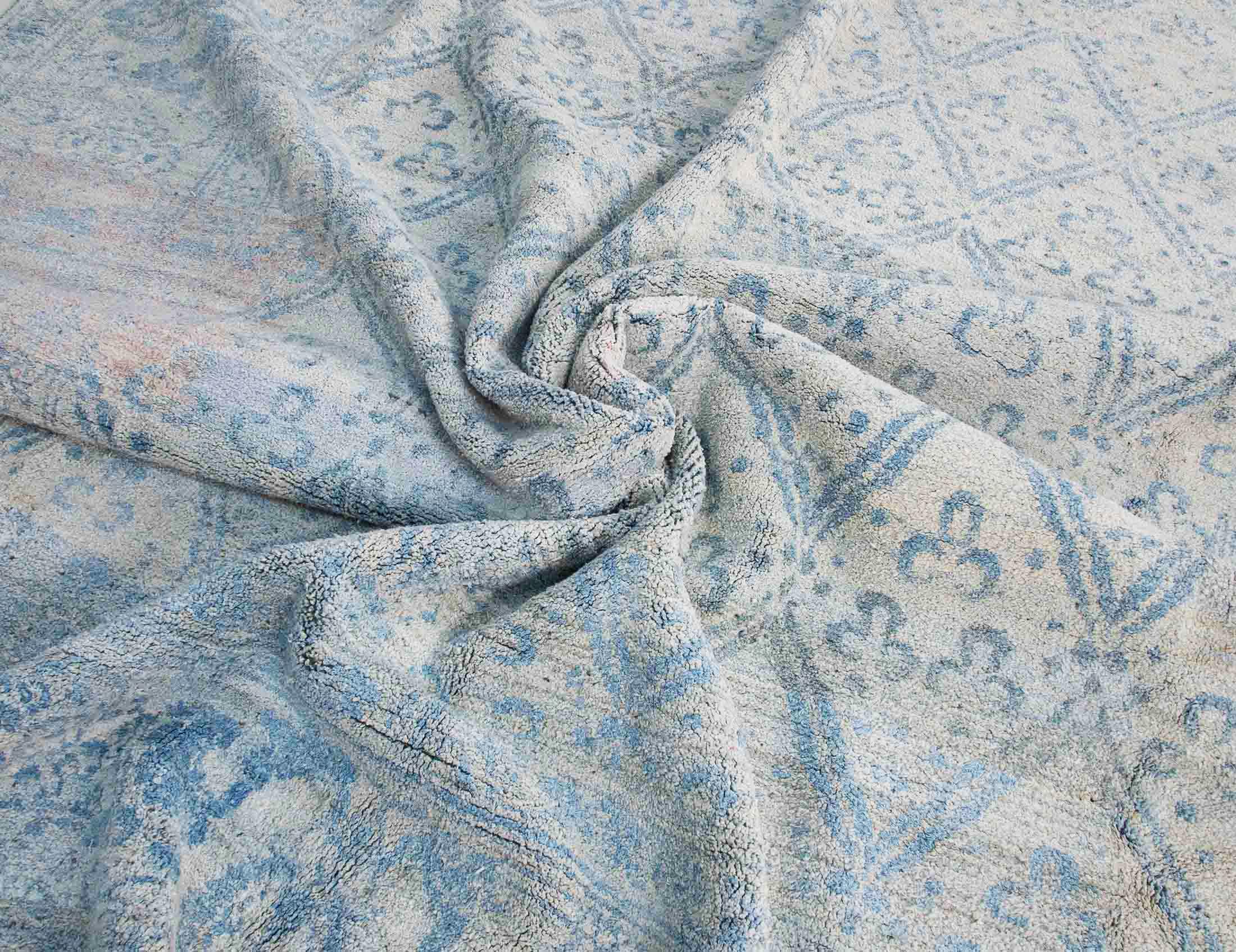 Large Area Oushak Rug - Pastel Blue Chintamani Pattern