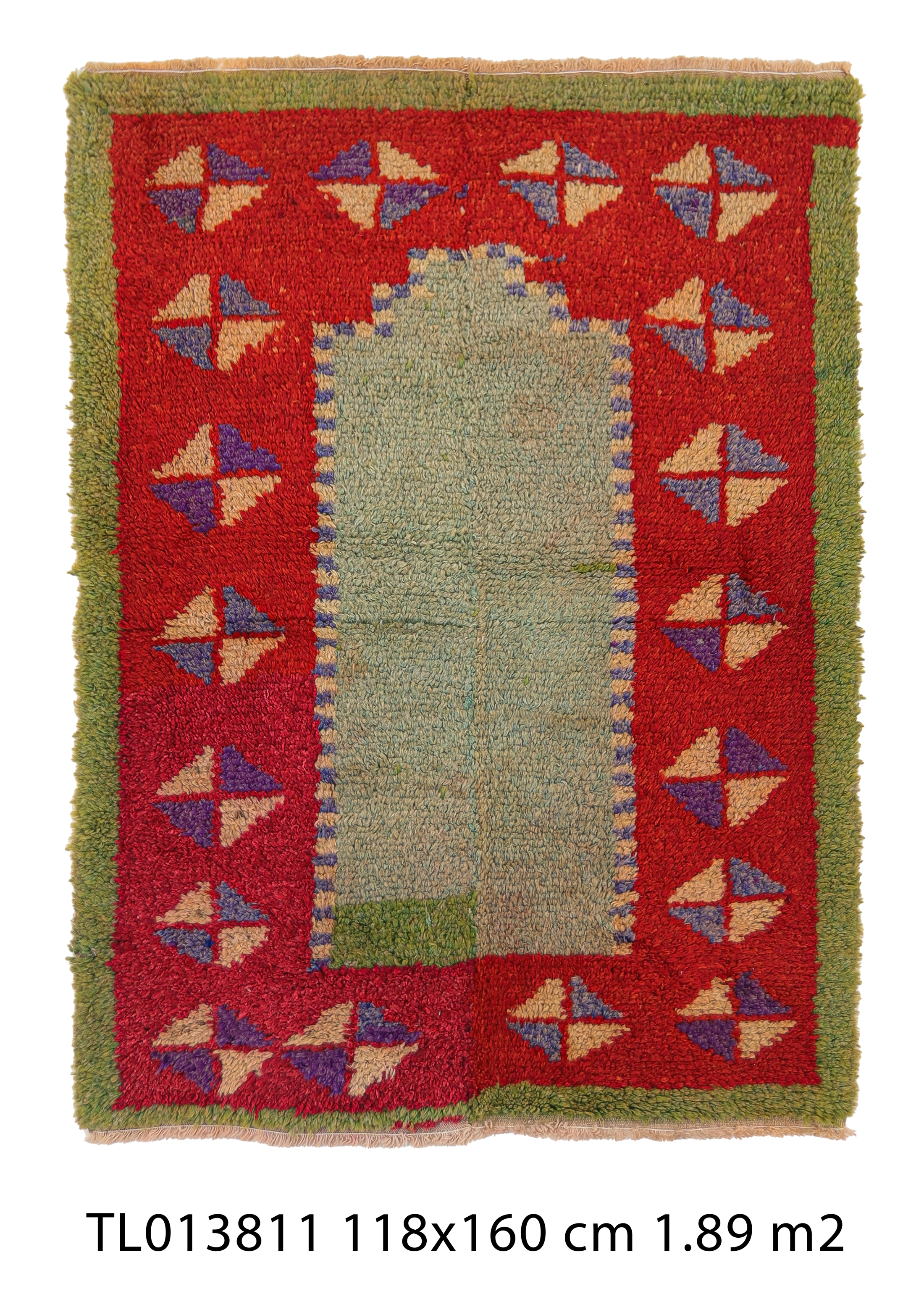 Authentic Vintage Turkish Tulu Rugs : Red Green Color Framed Carpet | 118x160 cm 3.88x5.25 ft | TL013811 3 authentic vintage Turkish tulu rugs