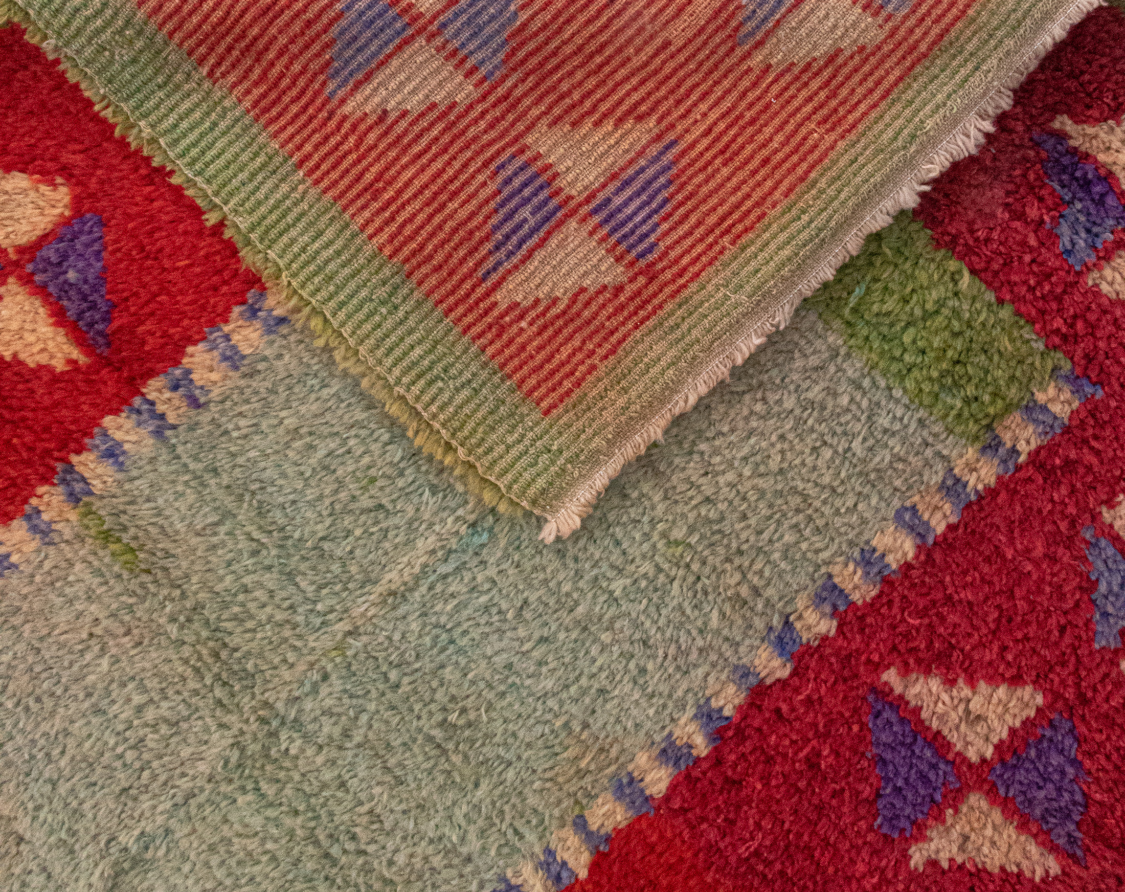 Authentic Vintage Turkish Tulu Rugs : Red Green Color Framed Carpet | 118x160 cm 3.88x5.25 ft | TL013811 6 authentic vintage Turkish tulu rugs