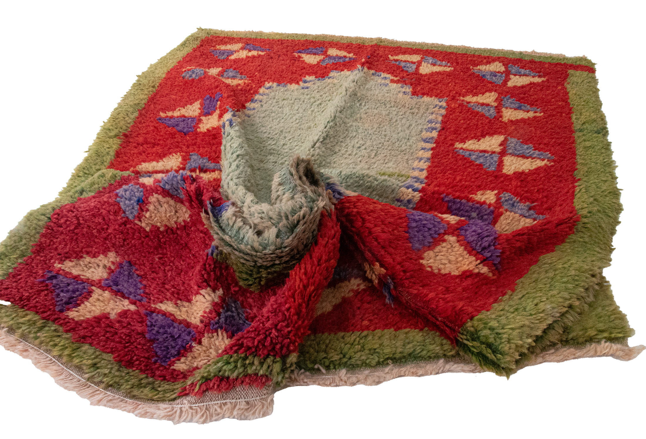 Authentic Vintage Turkish Tulu Rugs : Red Green Color Framed Carpet | 118x160 cm 3.88x5.25 ft | TL013811 4 authentic vintage Turkish tulu rugs