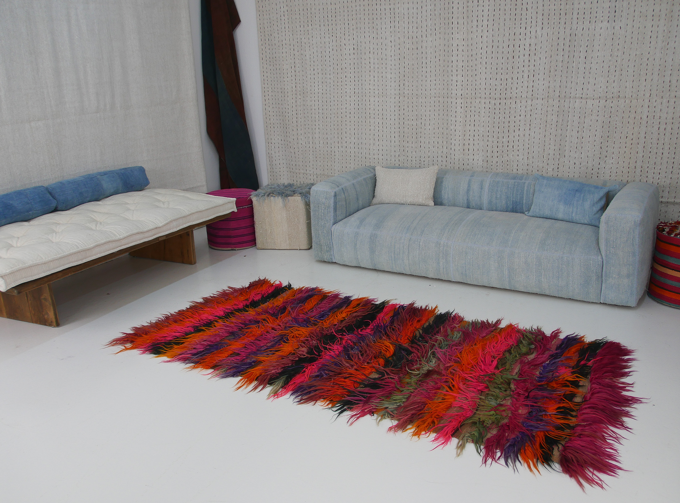 Authentic Vintage Turkish Tulu Rugs : Multicolor-Striped Carpet | 118x259 cm 3.9x8.5 ft | TL059518 9 authentic vintage Turkish tulu rugs