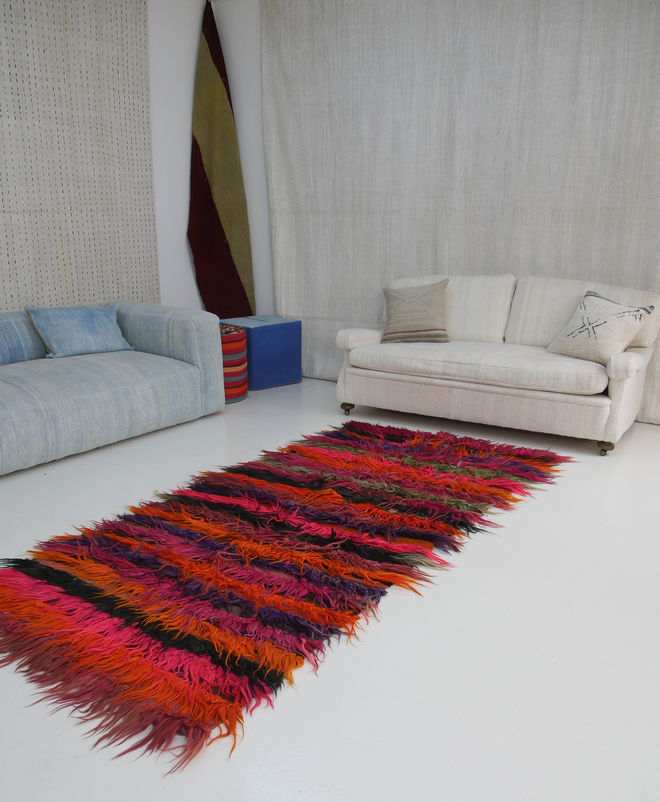 Authentic Vintage Turkish Tulu Rugs : Multicolor-Striped Carpet | 118x259 cm 3.9x8.5 ft | TL059518 8 authentic vintage Turkish tulu rugs