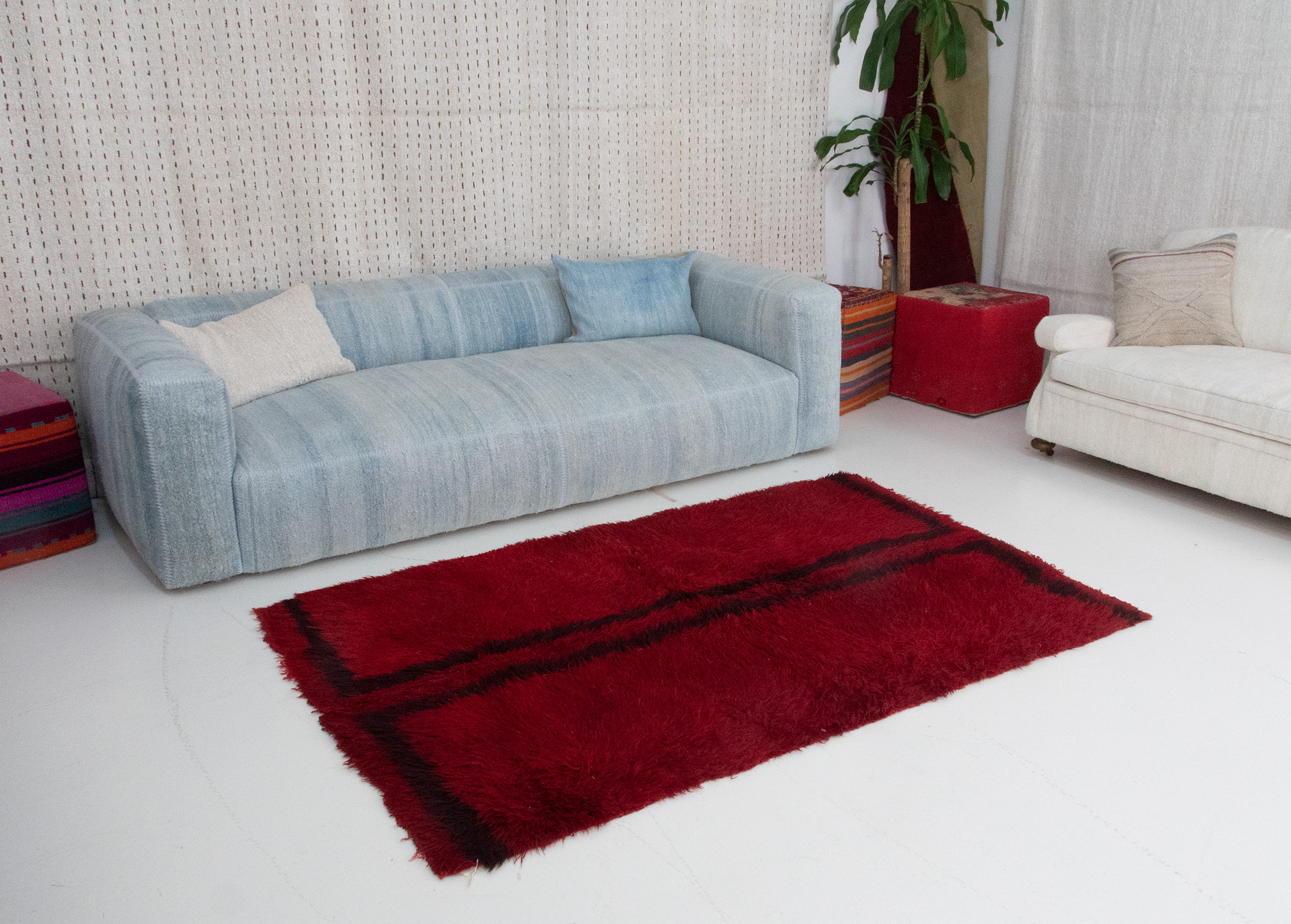 Authentic Vintage Turkish Tulu Rugs: l Red Color Carpet | 137x208 cm 4.5x6.8 ft | TL067518 7 vintage tulu rug